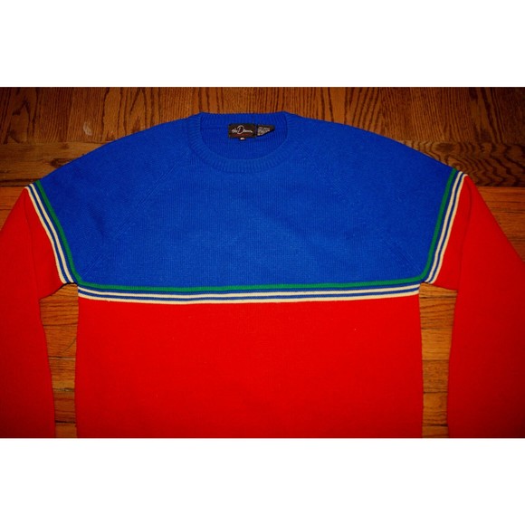 VTG 90s The Denver Mens XL Knit Sweater Blue Red Primary Color Stripe Ski Winter - Picture 2 of 8